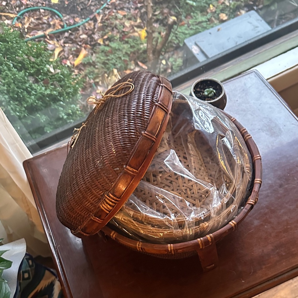 Antique Chinese Sewing Basket Vintage Never Used Rare Stacking Trays 1930-ish